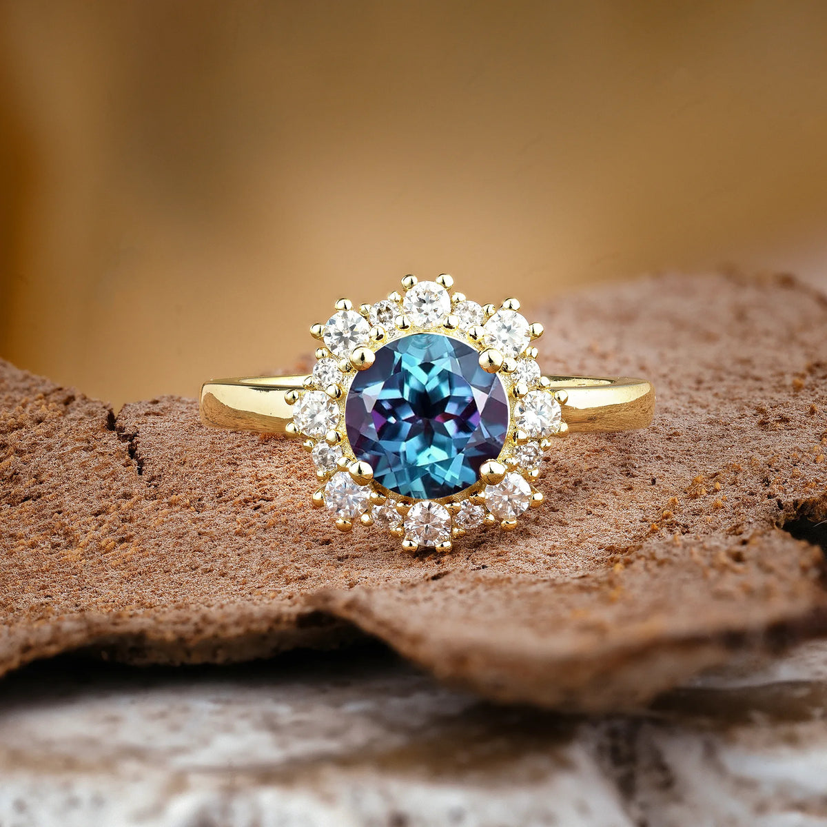 Unique Pavé-Set, Luxurious 4-Prong Round-Cut Alexandrite Engagement Ring