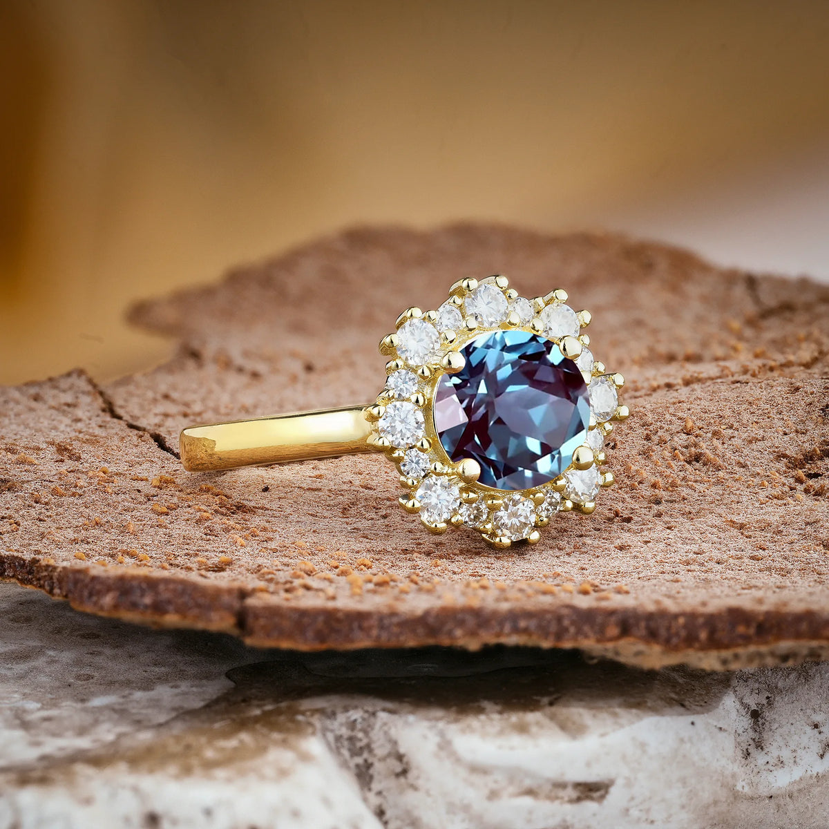 Unique Pavé-Set, Luxurious 4-Prong Round-Cut Alexandrite Engagement Ring