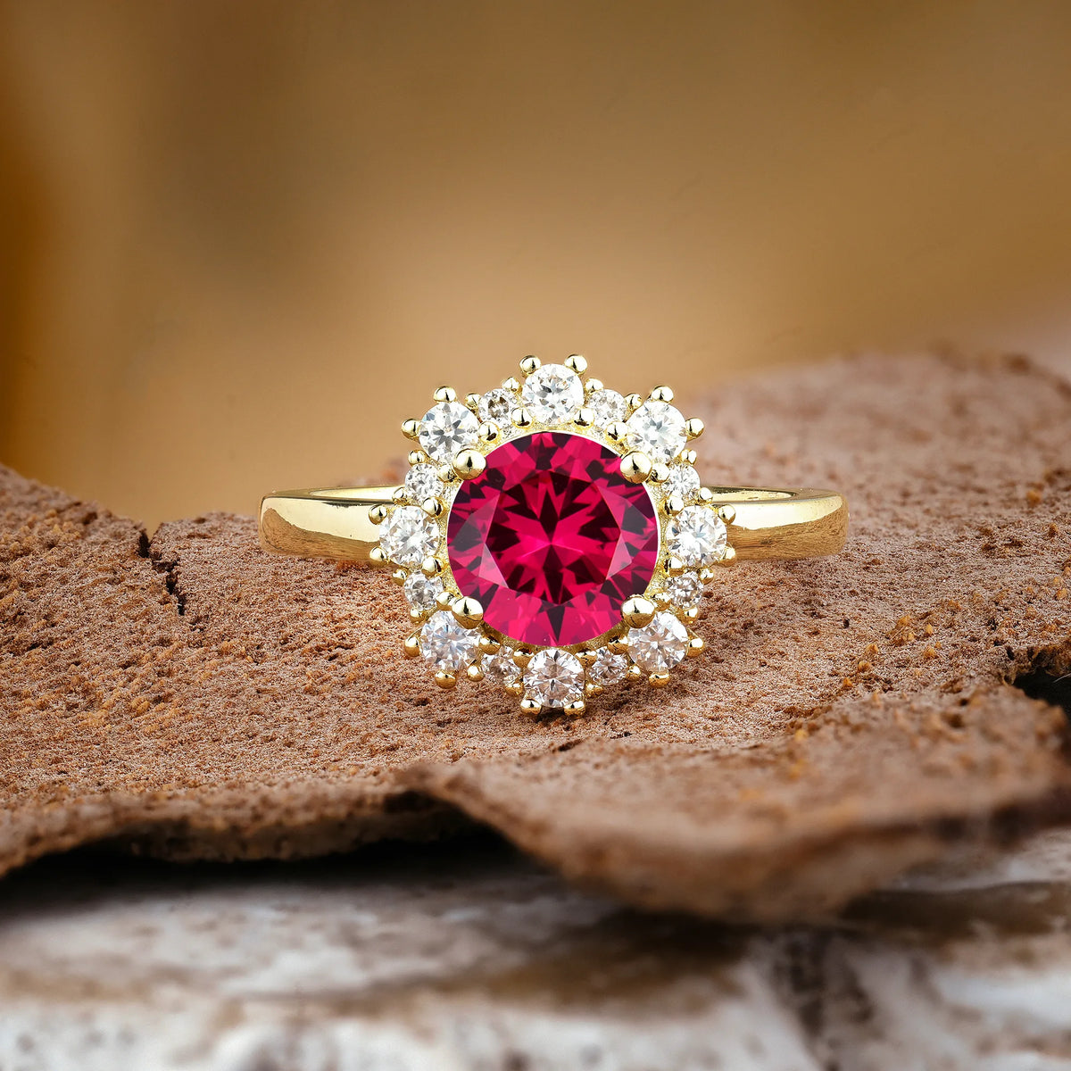 Unique Pavé-Set, Luxurious 4-Prong Round-Cut Ruby Engagement Ring