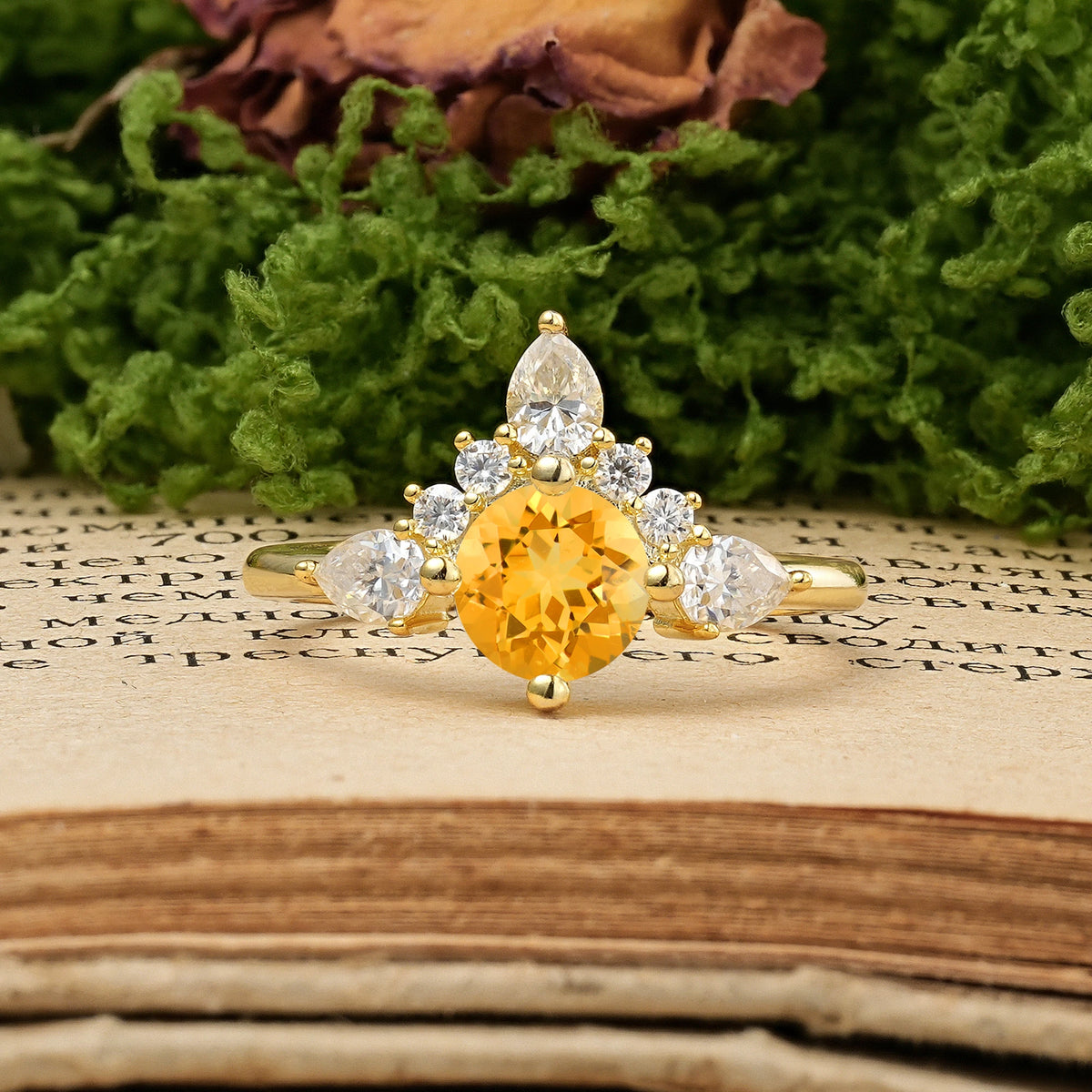Round-Cut Citrine Classic Luxury Crown 4-Prong Engagement Ring