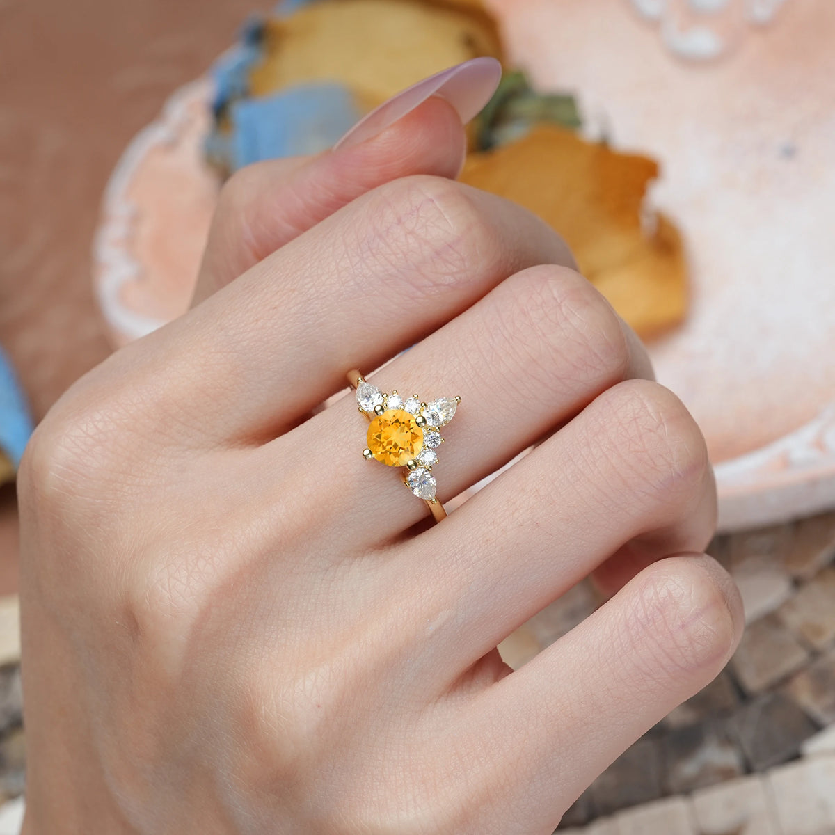 Round-Cut Citrine Classic Luxury Crown 4-Prong Engagement Ring
