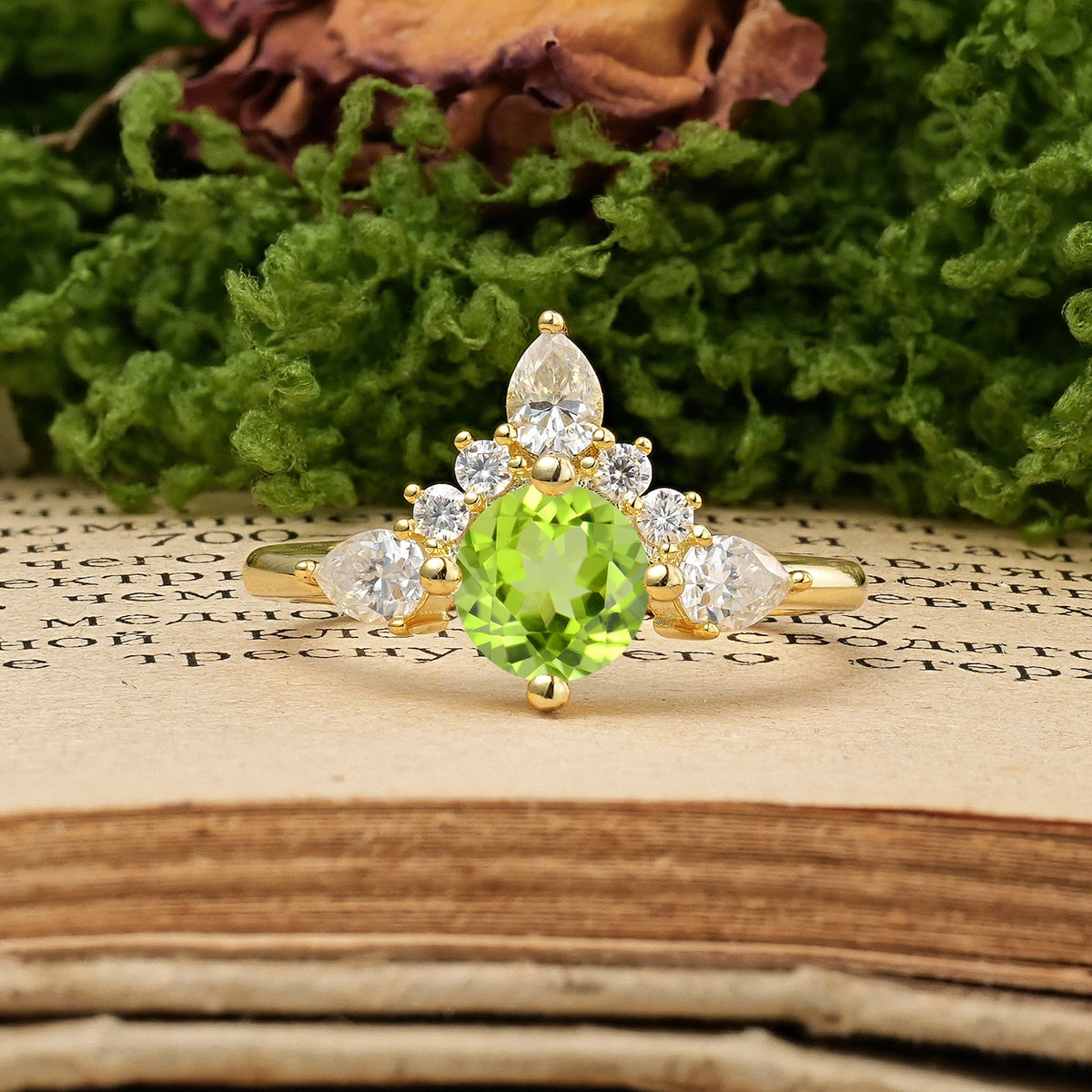 Round-Cut Peridot Classic Luxury Crown 4-Prong Engagement Ring