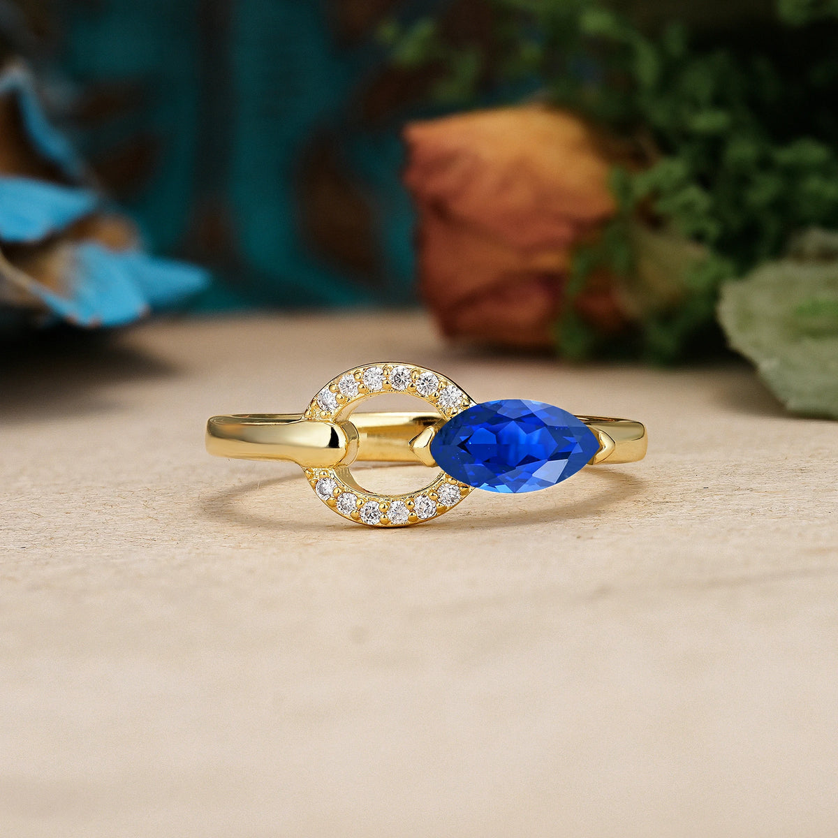 Marquise Cut Sapphire Unique 2-Prong Promise Ring