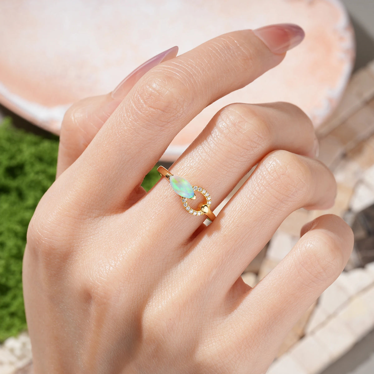 Marquise Cut Fire Opal Unique 2-Prong Promise Ring