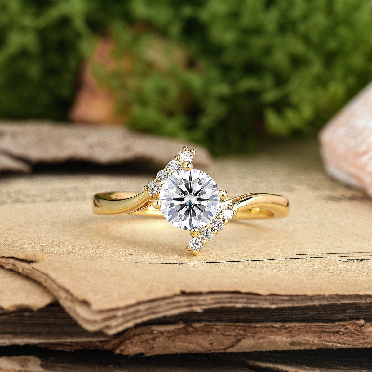 Round Cut Lab Diamond Unique Twisted 4 Prong Promise Ring