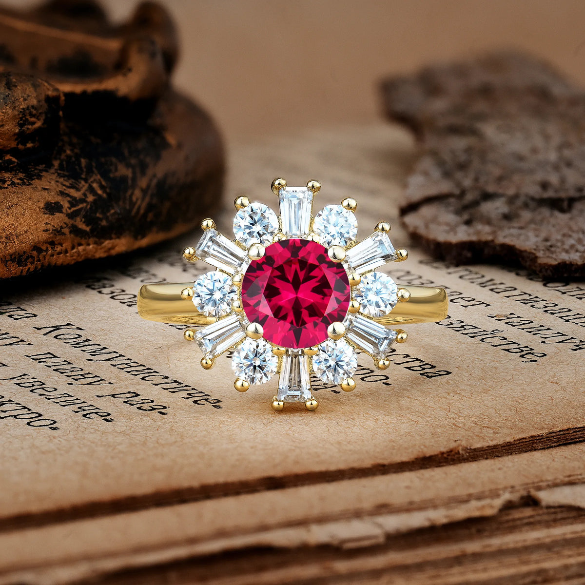 Unique Luxurious 4-Prong Round Cut Ruby Engagement Ring
