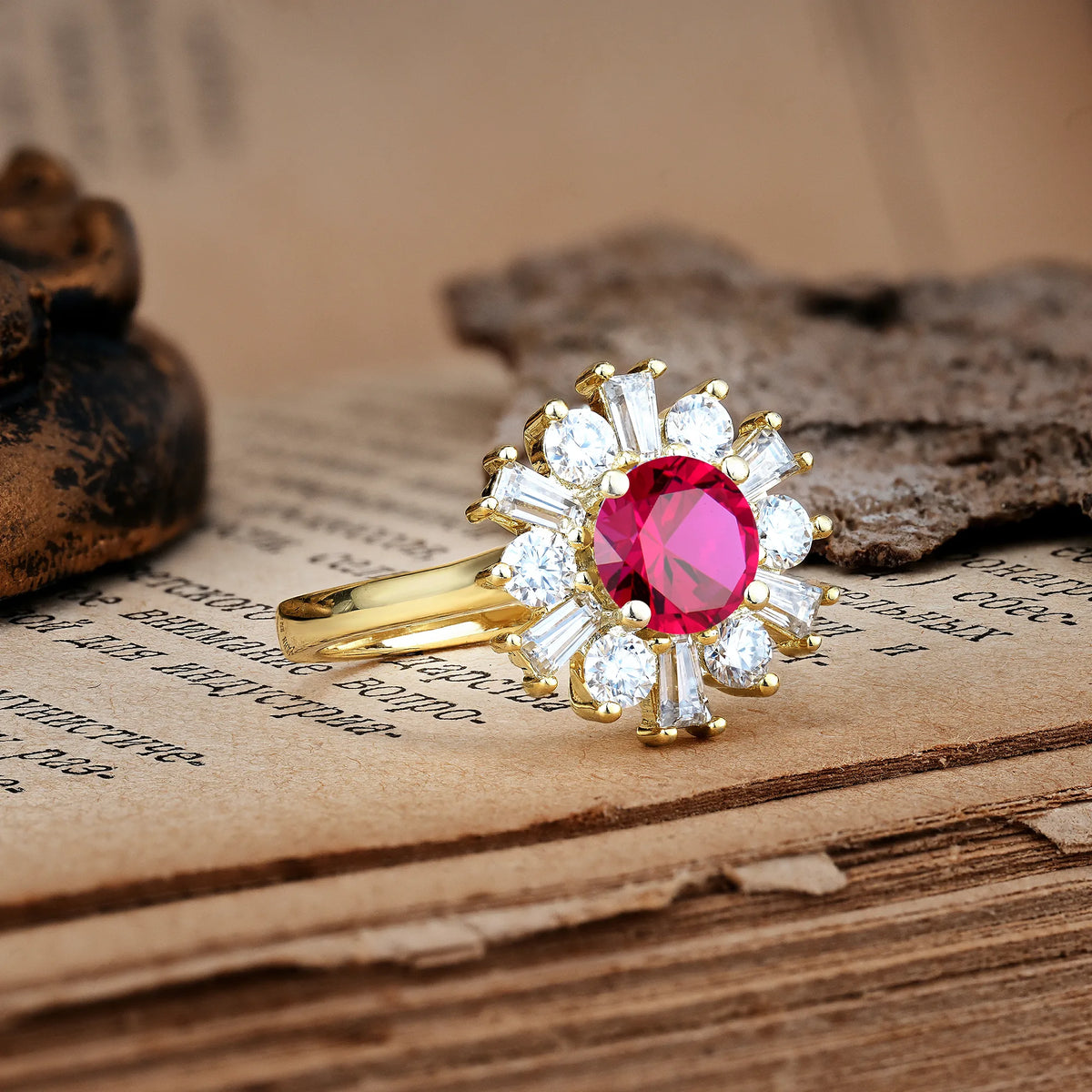 Unique Luxurious 4-Prong Round Cut Ruby Engagement Ring
