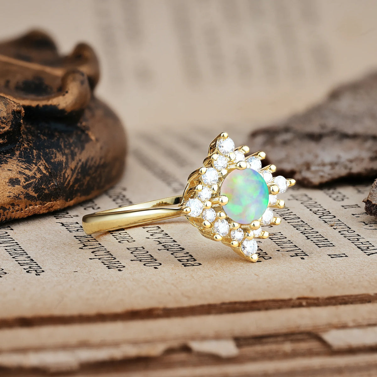 Distinctive 4 Prong Round Cut Fire Opal Engagement Ring