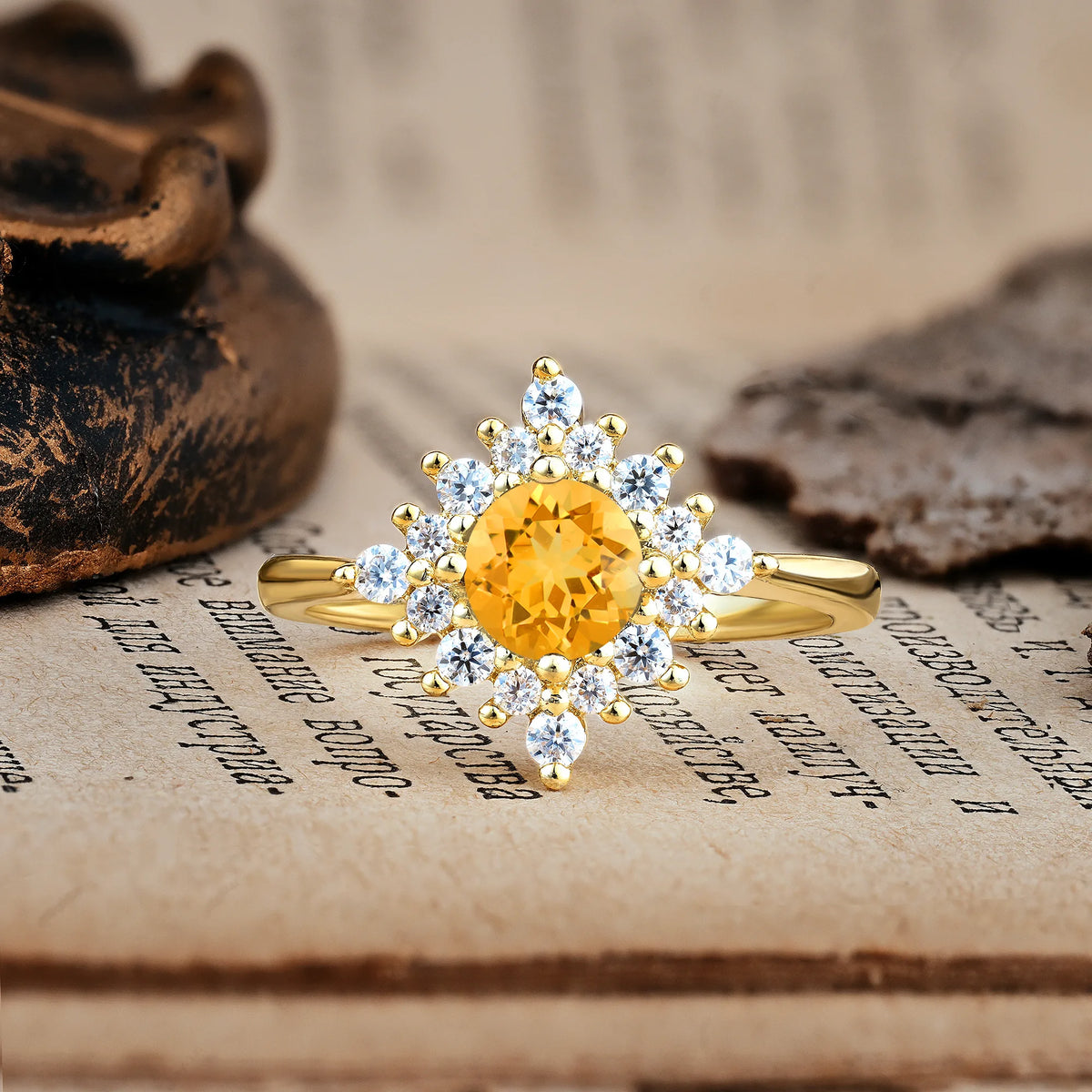 Distinctive 4 Prong Round Cut Citrine Engagement Ring