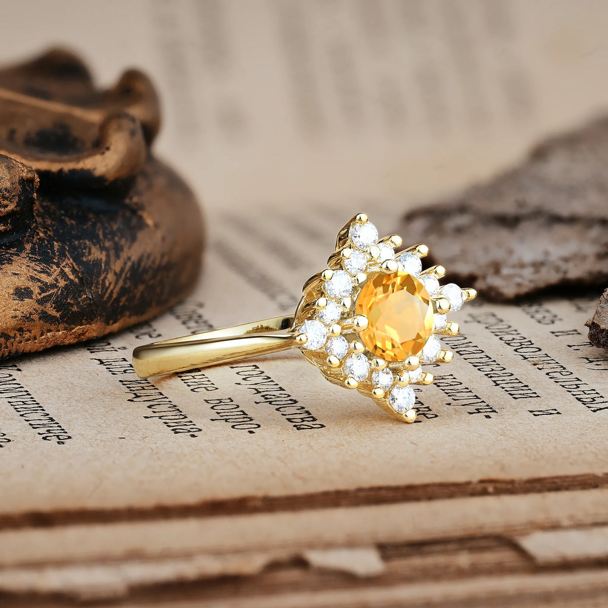 Distinctive 4 Prong Round Cut Citrine Engagement Ring
