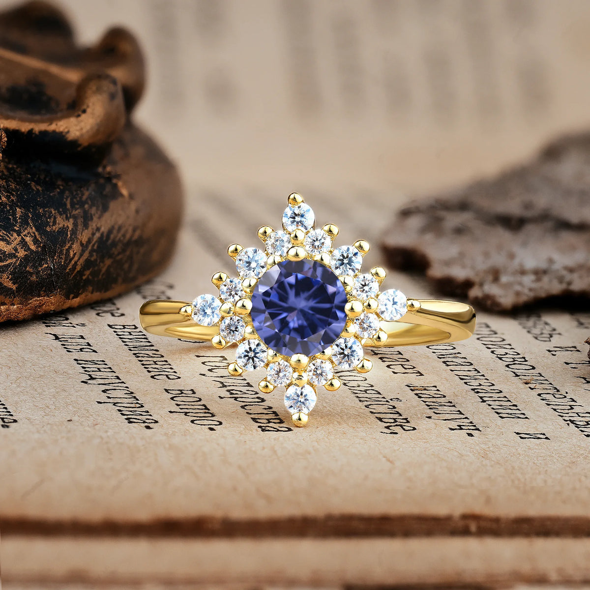 Distinctive 4 Prong Round Cut Tanzanite Engagement Ring