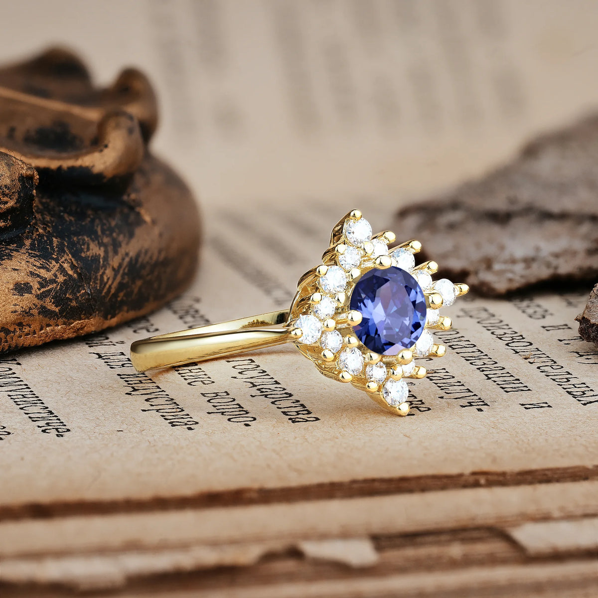 Distinctive 4 Prong Round Cut Tanzanite Engagement Ring