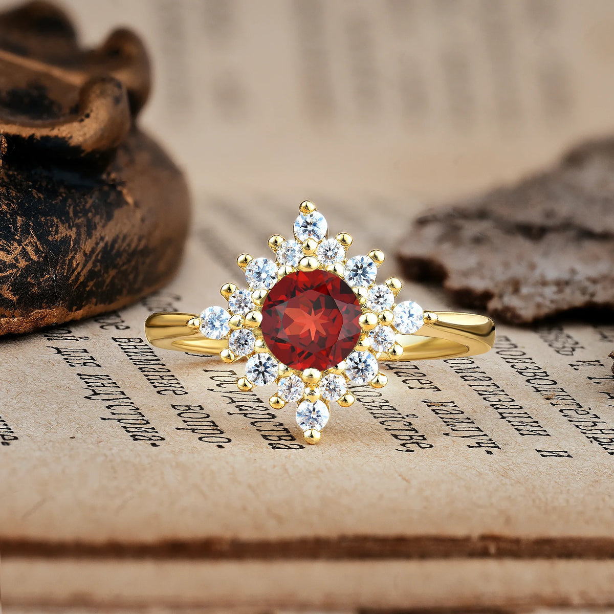 Distinctive 4 Prong Round Cut Garnet Engagement Ring