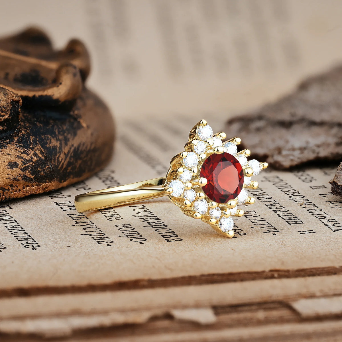Distinctive 4 Prong Round Cut Garnet Engagement Ring