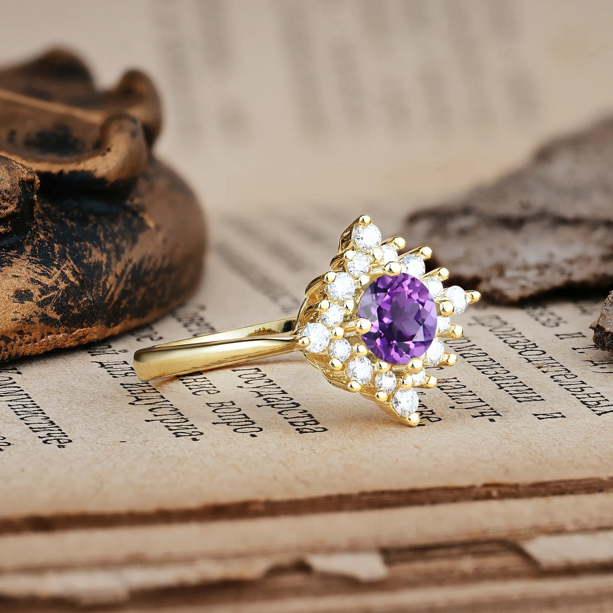 Distinctive 4 Prong Round Cut Amethyst Engagement Ring