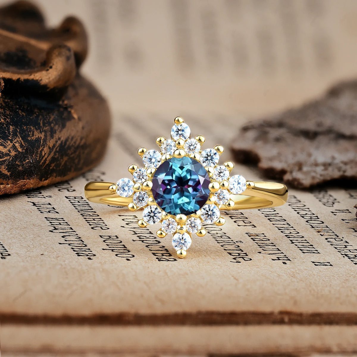 Distinctive 4 Prong Round Cut Alexandrite Engagement Ring