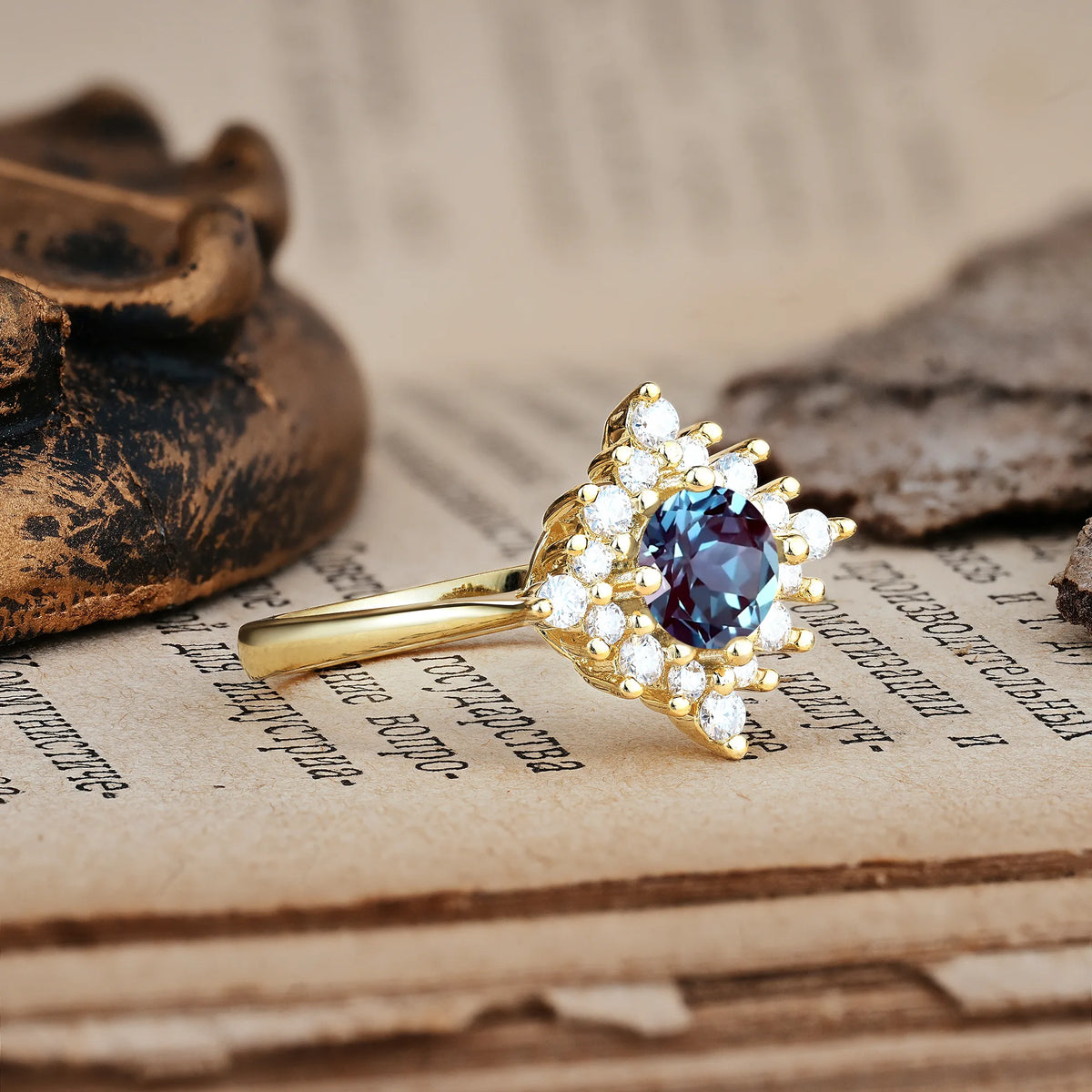 Distinctive 4 Prong Round Cut Alexandrite Engagement Ring