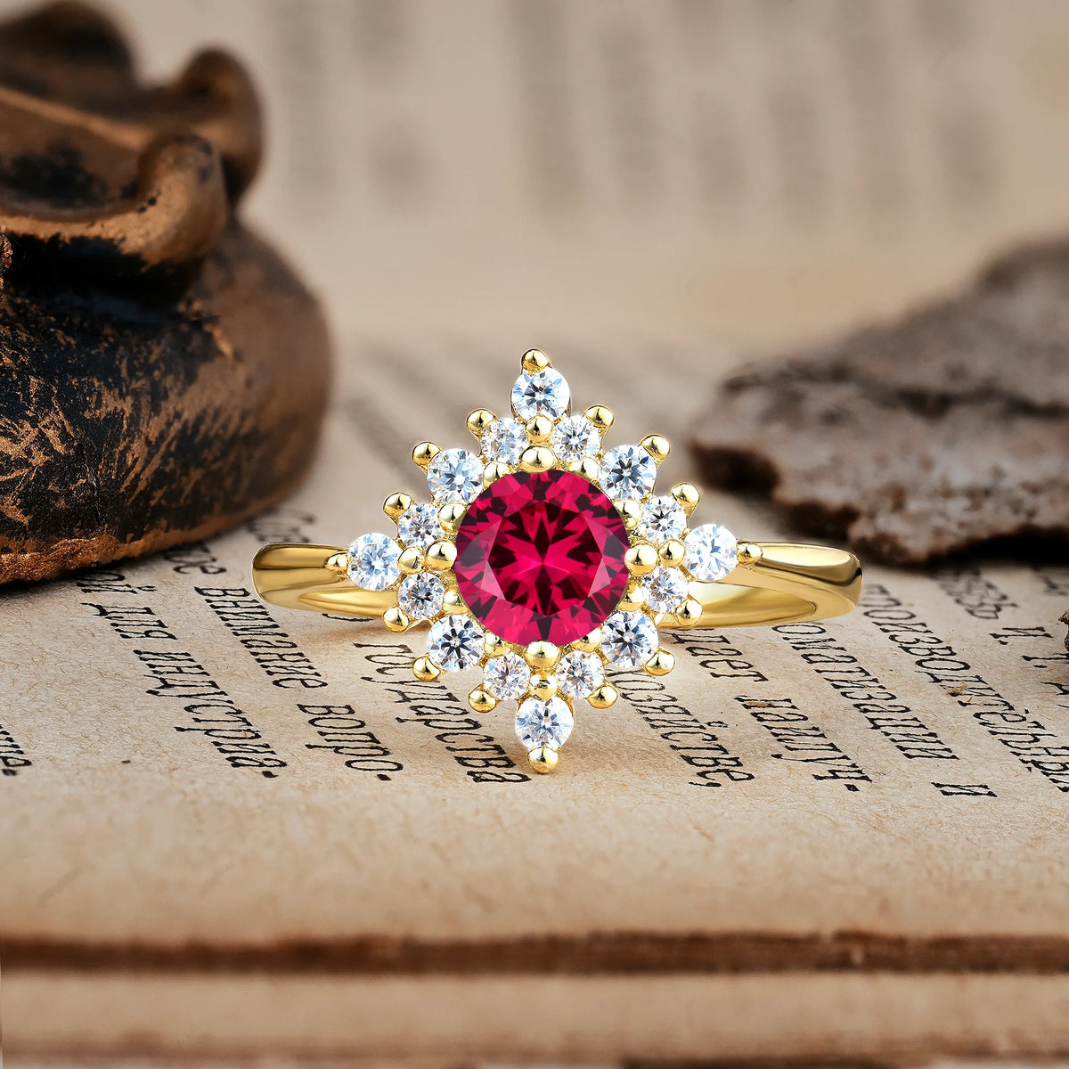 Distinctive 4 Prong Round Cut Ruby Engagement Ring