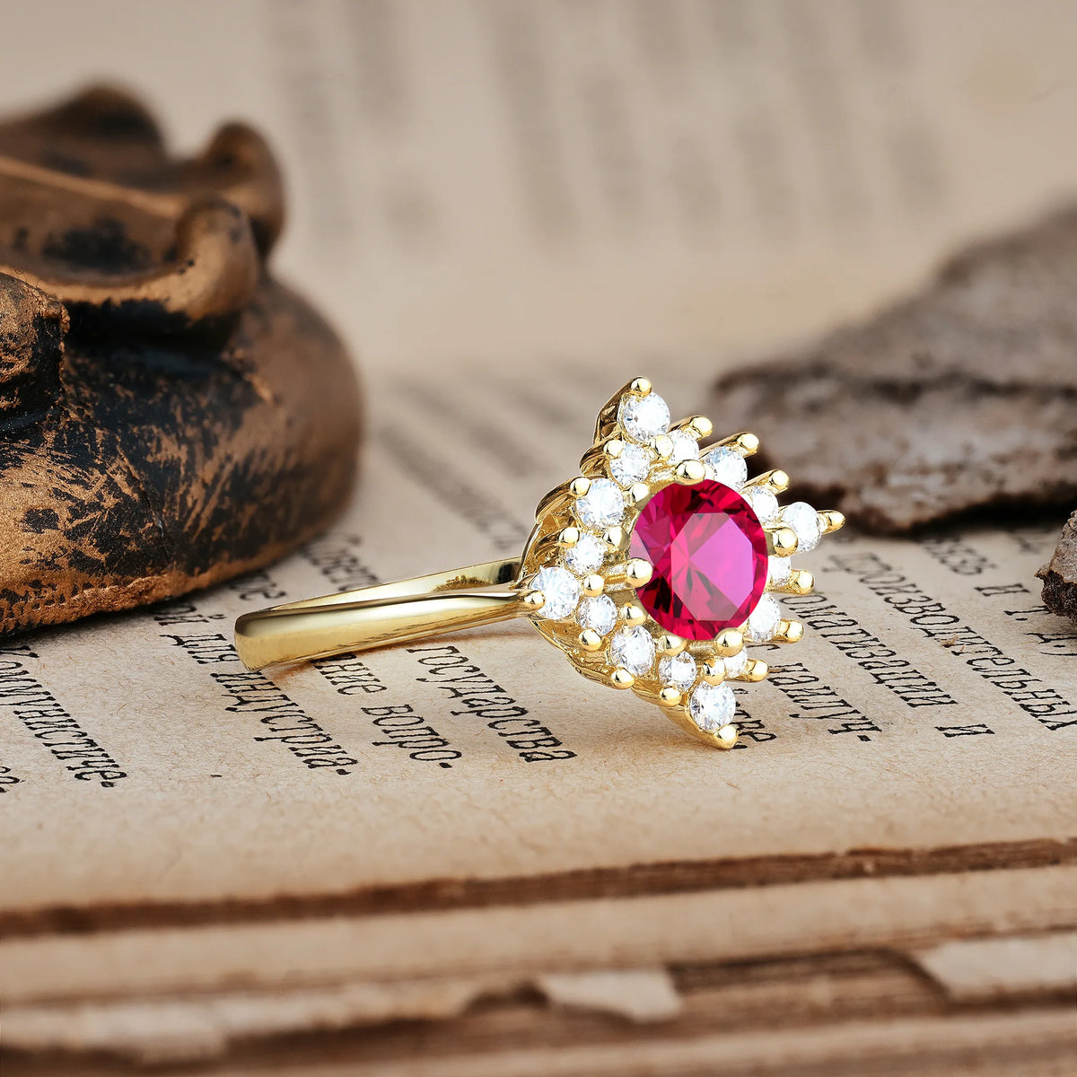 Distinctive 4 Prong Round Cut Ruby Engagement Ring