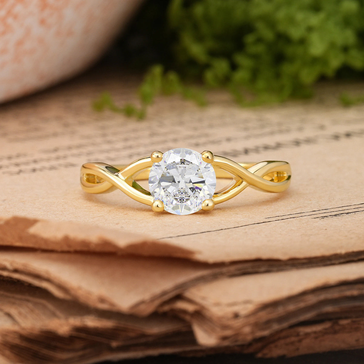 Round Cut Moissanite Classic Twisted 4-Prong Engagement Ring