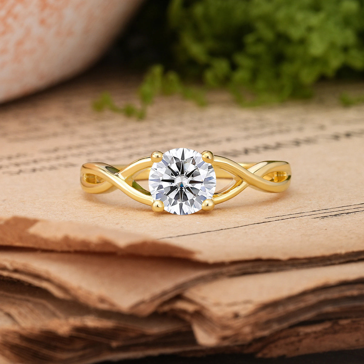 Round Cut Lab Diamond Classic Twisted 4-Prong Engagement Ring