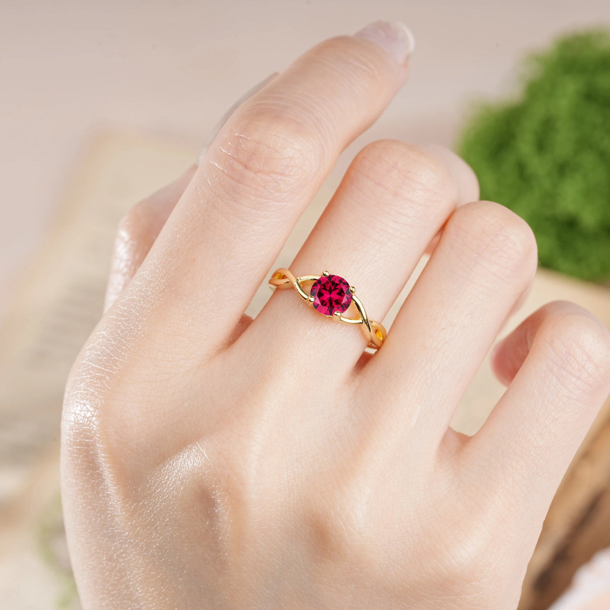 Round Cut Ruby Classic Twisted 4-Prong Engagement Ring