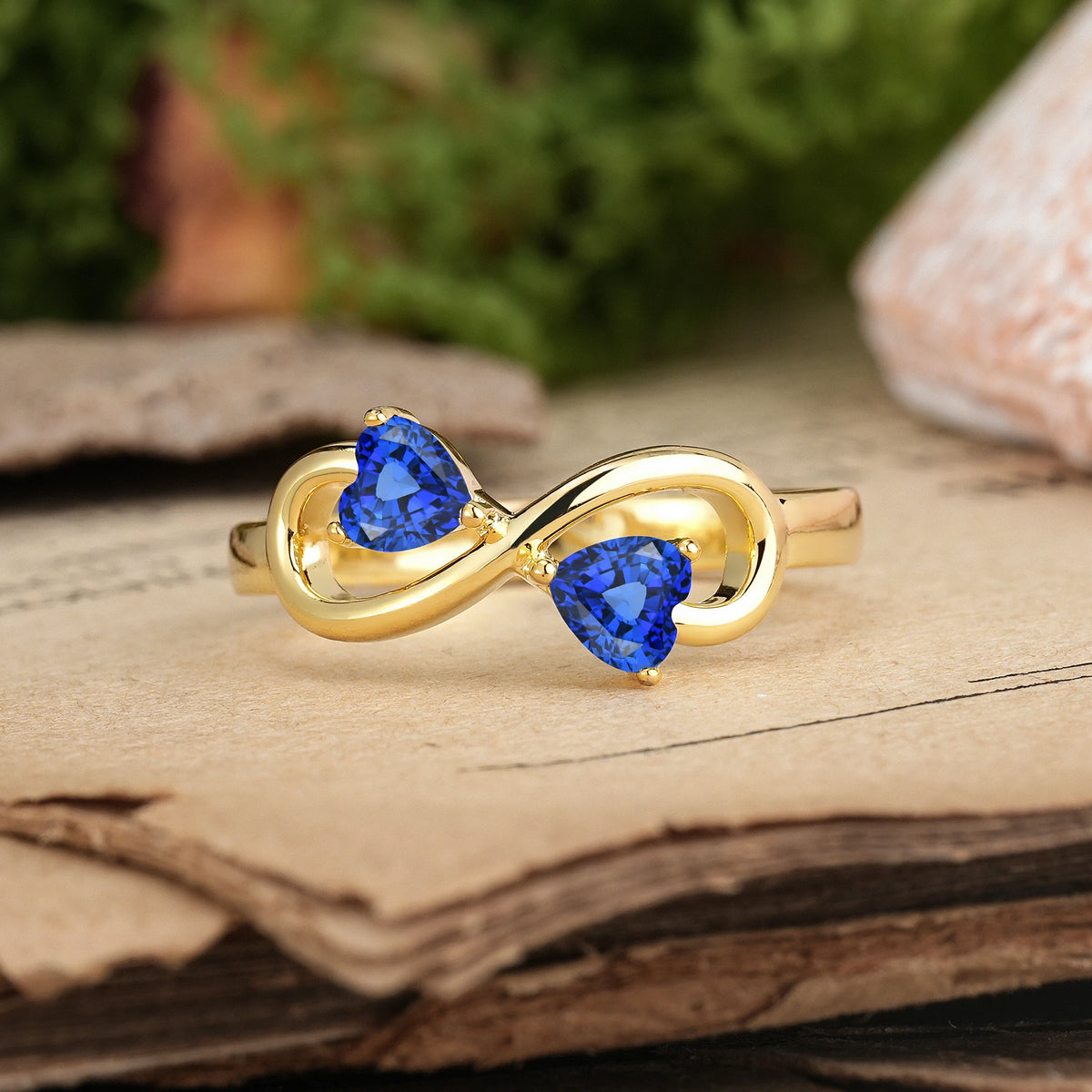 Heart Cut Sapphire Unique Intertwined 3 Prong Double Promise Ring