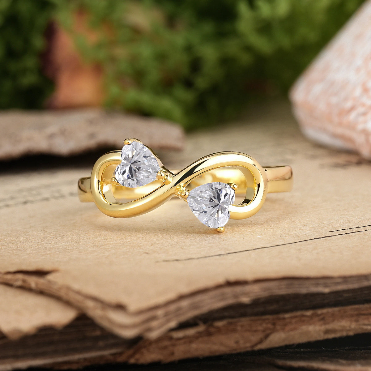 Heart Cut Lab Diamond Unique Intertwined 3 Prong Double Promise Ring