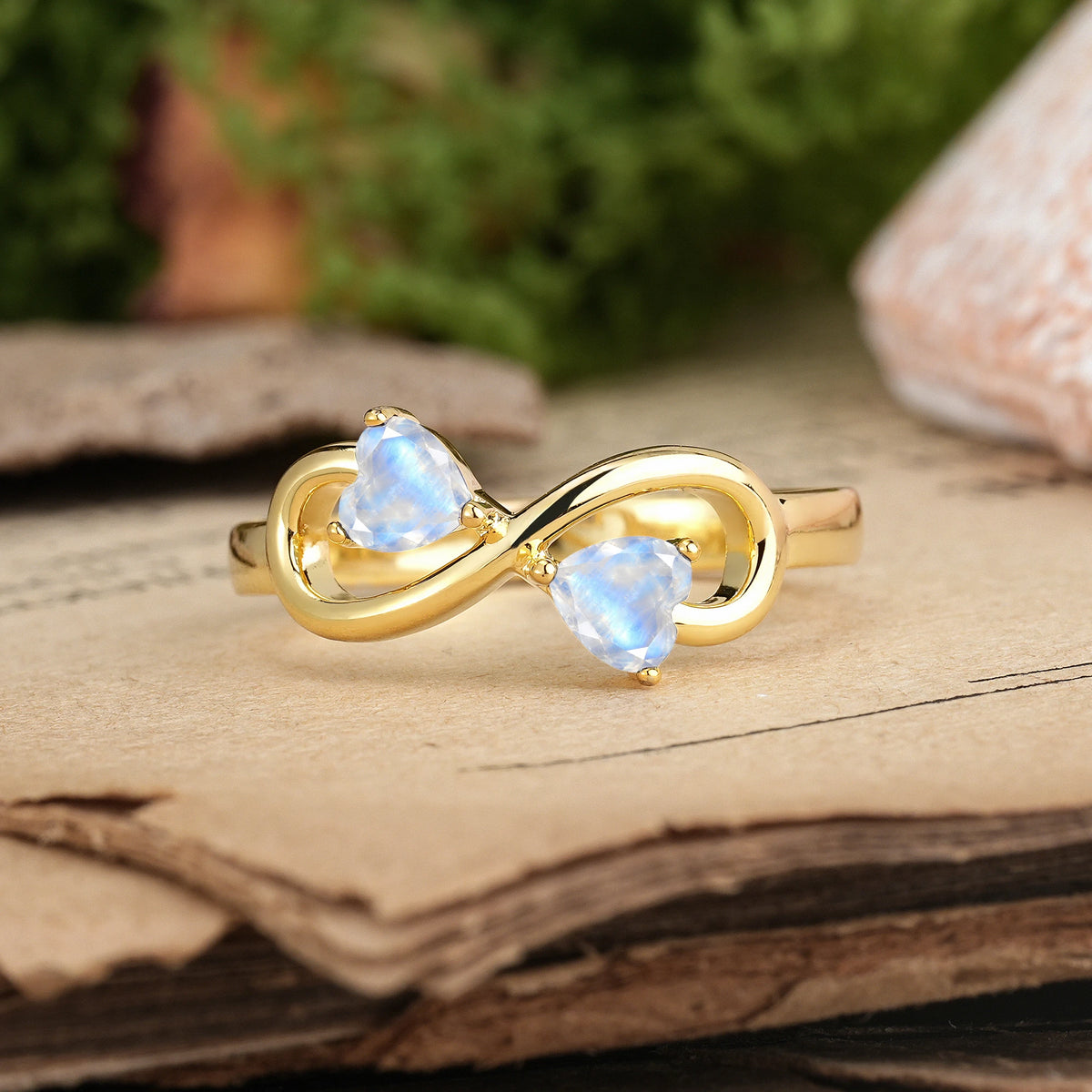 Heart Cut Moonstone Unique Intertwined 3 Prong Double Promise Ring