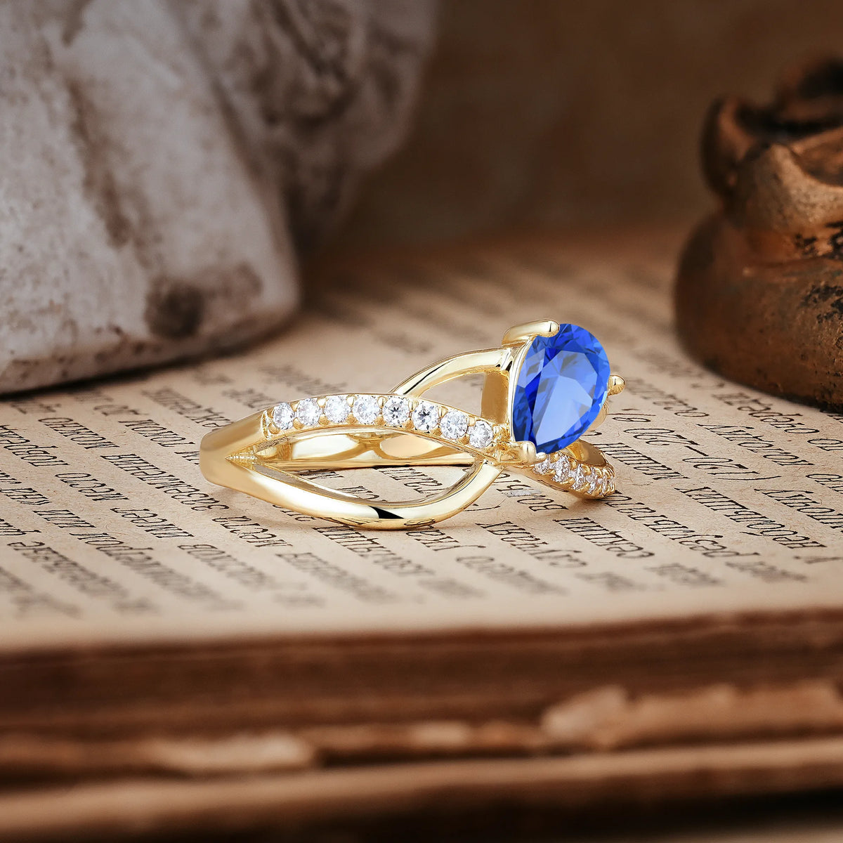 Classic Twisted 3-Prong Pear Cut Sapphire Engagement Ring