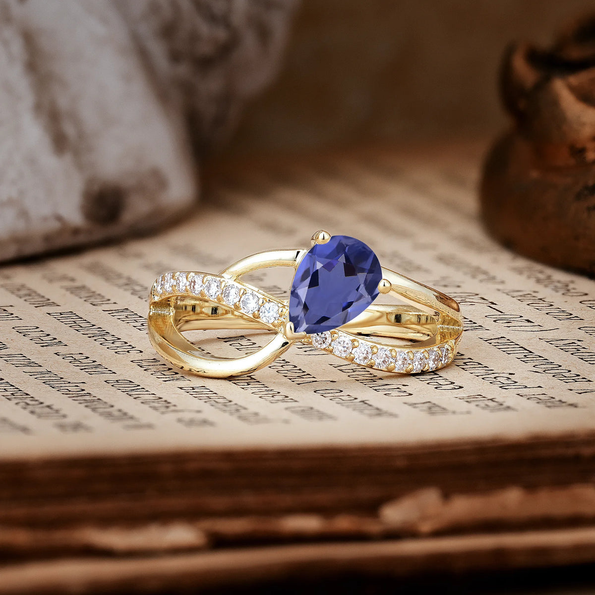 Classic Twisted 3-Prong Pear Cut Tanzanite Engagement Ring