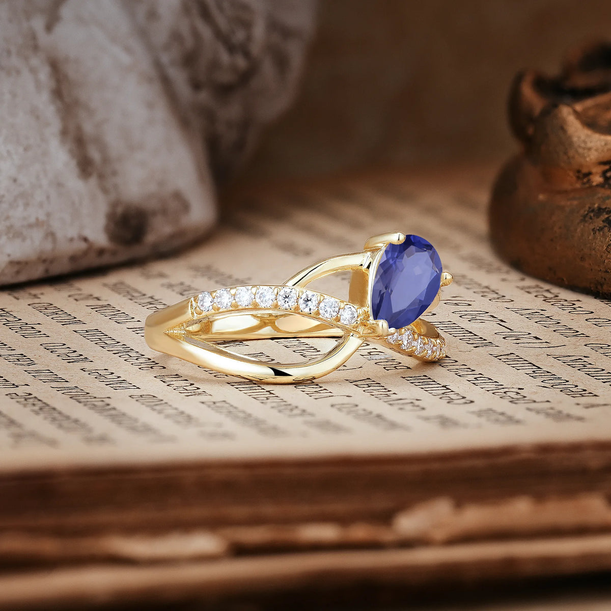 Classic Twisted 3-Prong Pear Cut Tanzanite Engagement Ring