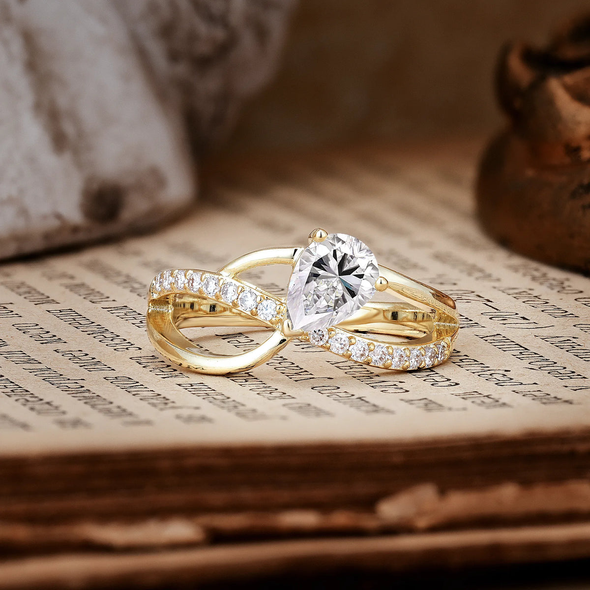 Classic Twisted 3-Prong Pear Cut Lab Diamond Engagement Ring