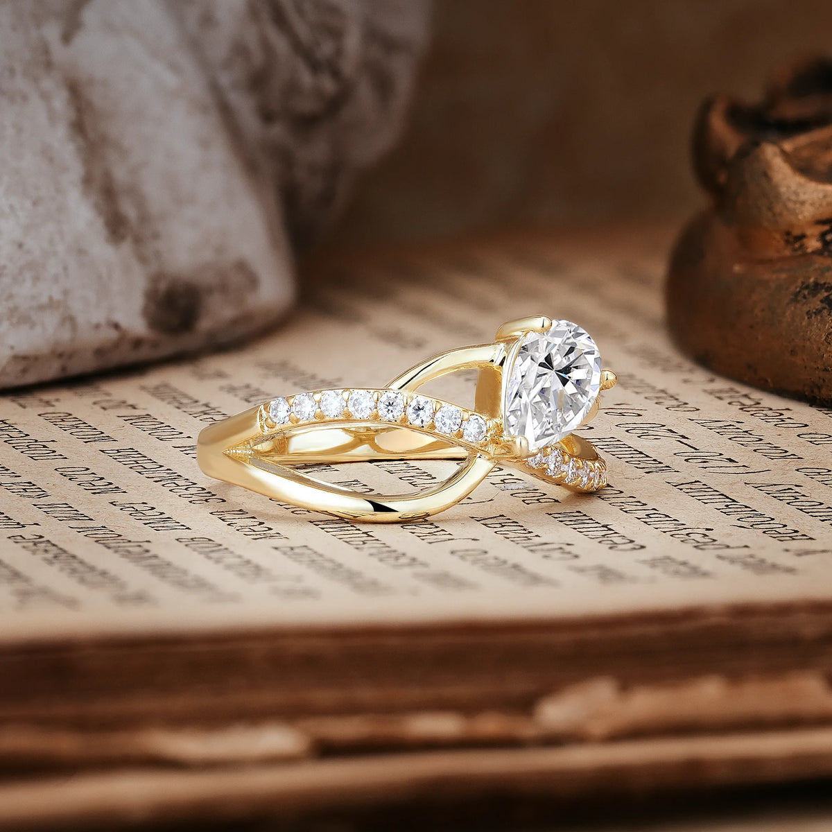 Classic Twisted 3-Prong Pear Cut Lab Diamond Engagement Ring