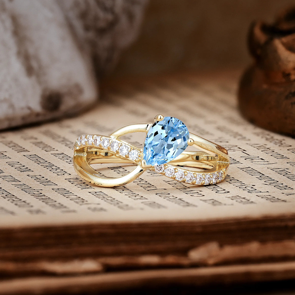 Classic Twisted 3-Prong Pear Cut Aquamarine Engagement Ring