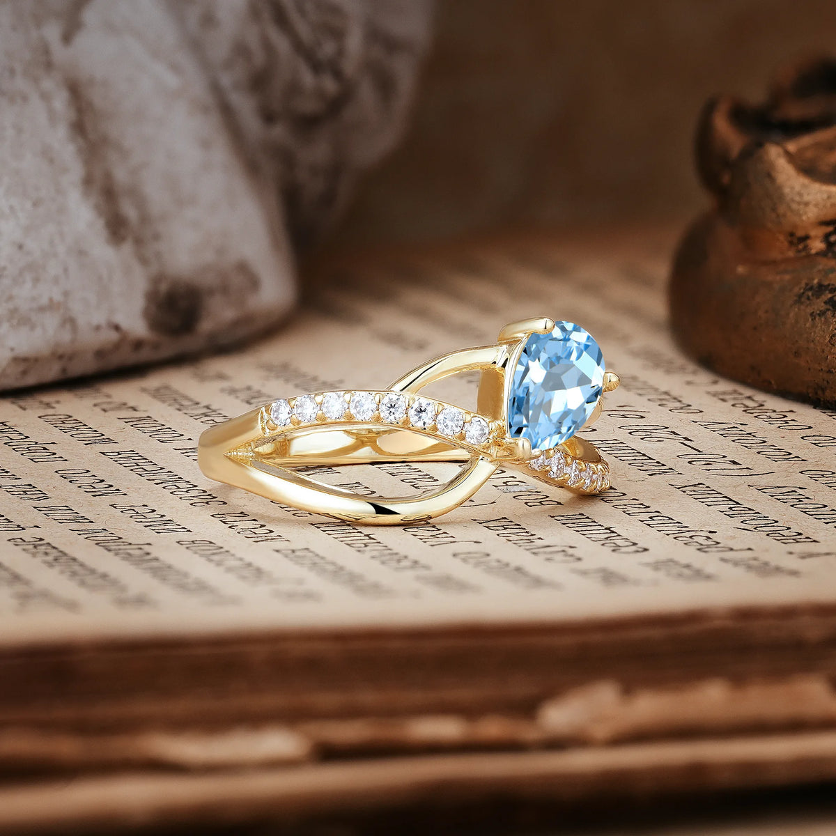 Classic Twisted 3-Prong Pear Cut Aquamarine Engagement Ring