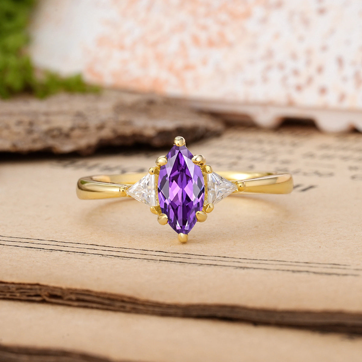 Marquise-Cut Amethyst Unique 6-Prong Engagement Ring