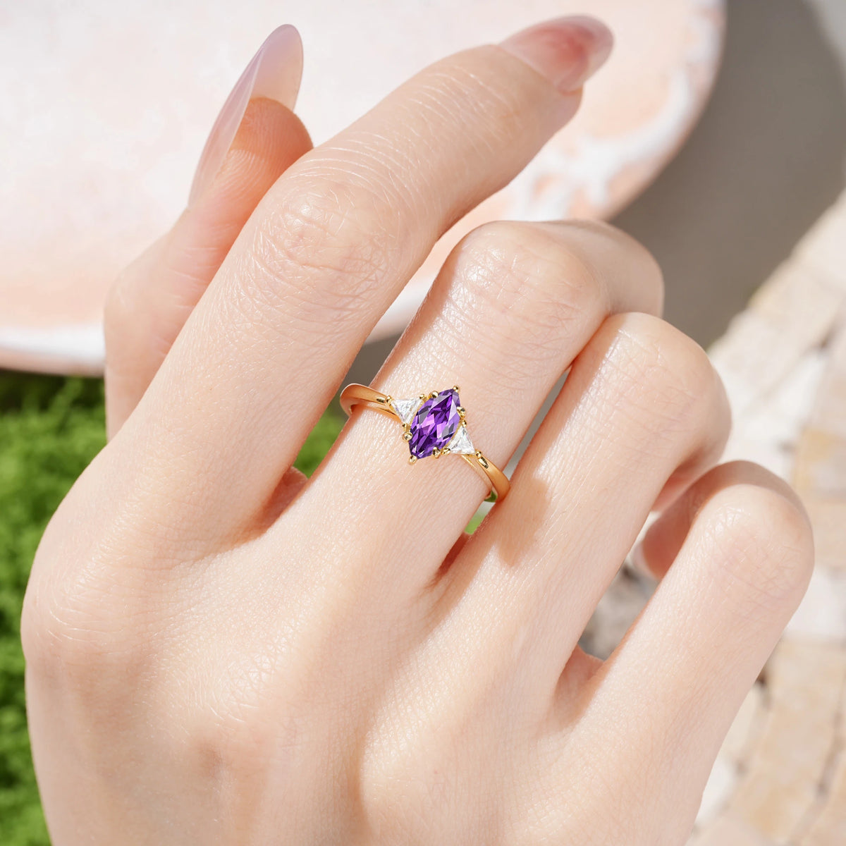 Marquise-Cut Amethyst Unique 6-Prong Engagement Ring