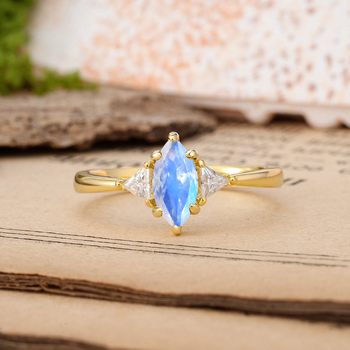 Marquise-Cut Moonstone Unique 6-Prong Engagement Ring