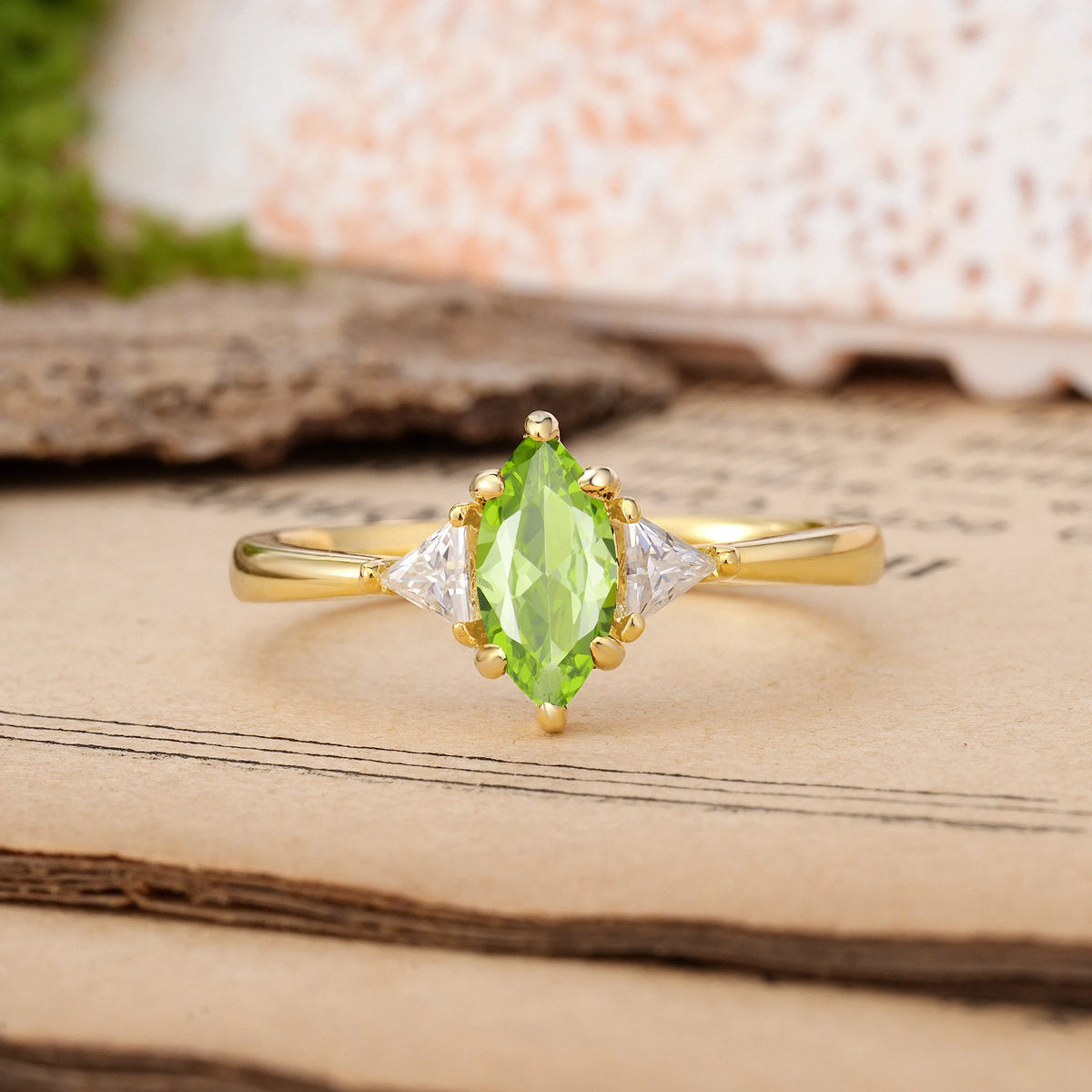 Marquise-Cut Peridot Unique 6-Prong Engagement Ring