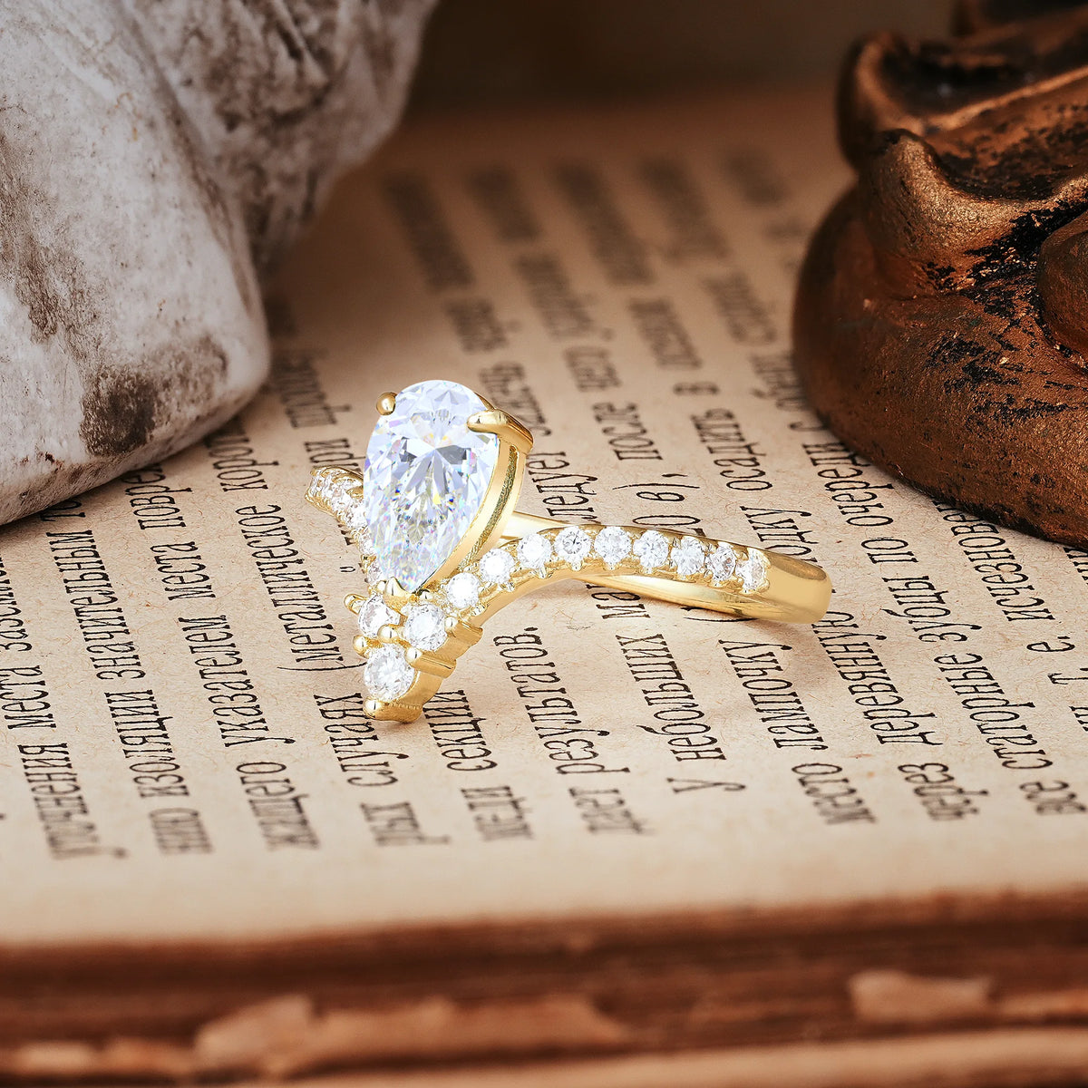 Luxurious Crown 3-Prong Pear Cut Moissanite Engagement Ring