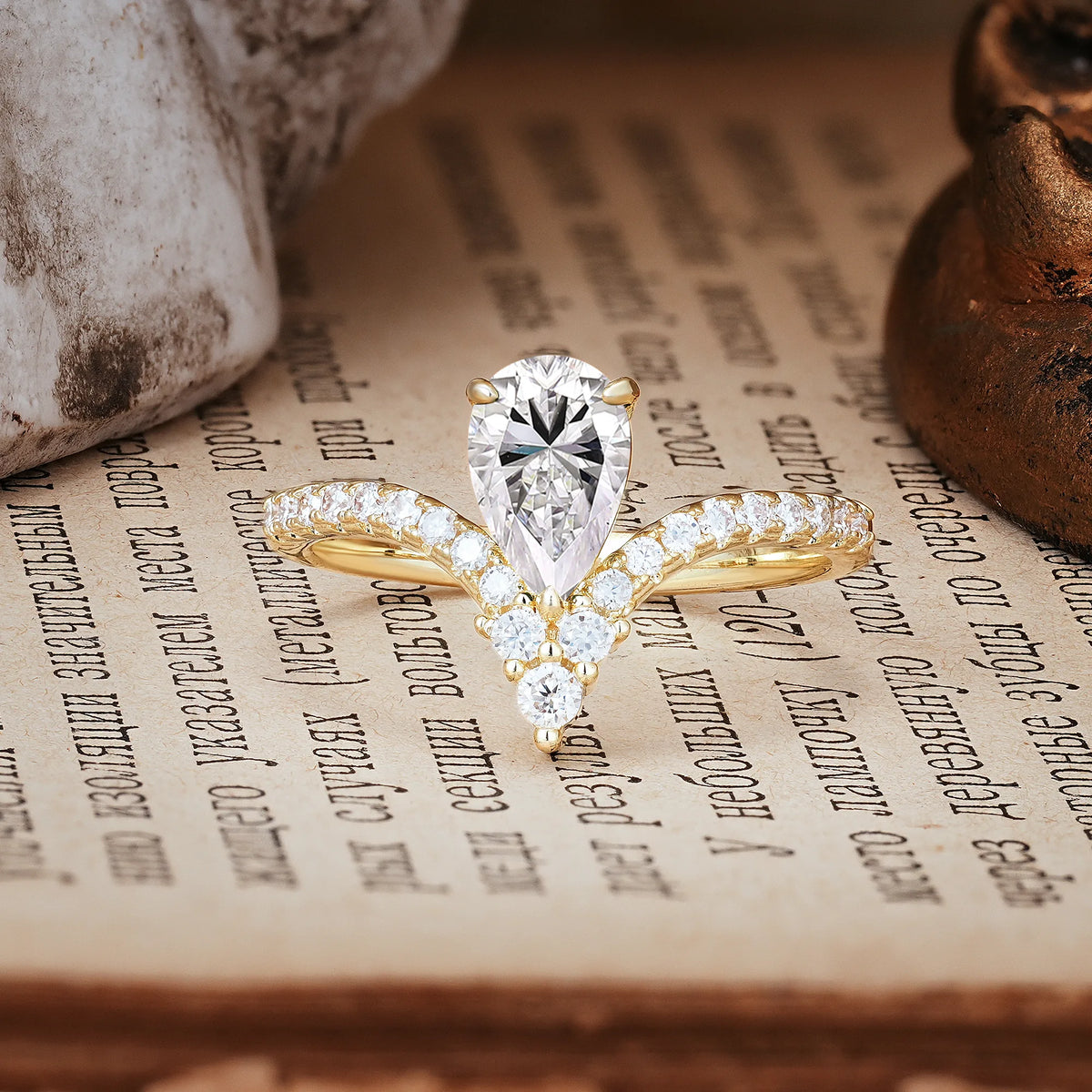 Luxurious Crown 3-Prong Pear Cut Lab Diamond Engagement Ring