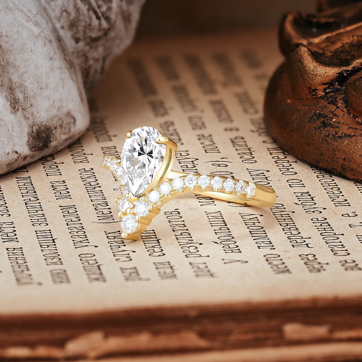 Luxurious Crown 3-Prong Pear Cut Lab Diamond Engagement Ring