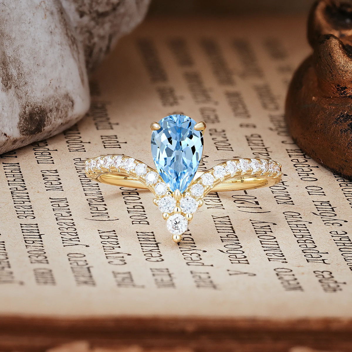 Luxurious Crown 3-Prong Pear Cut Aquamarine Engagement Ring