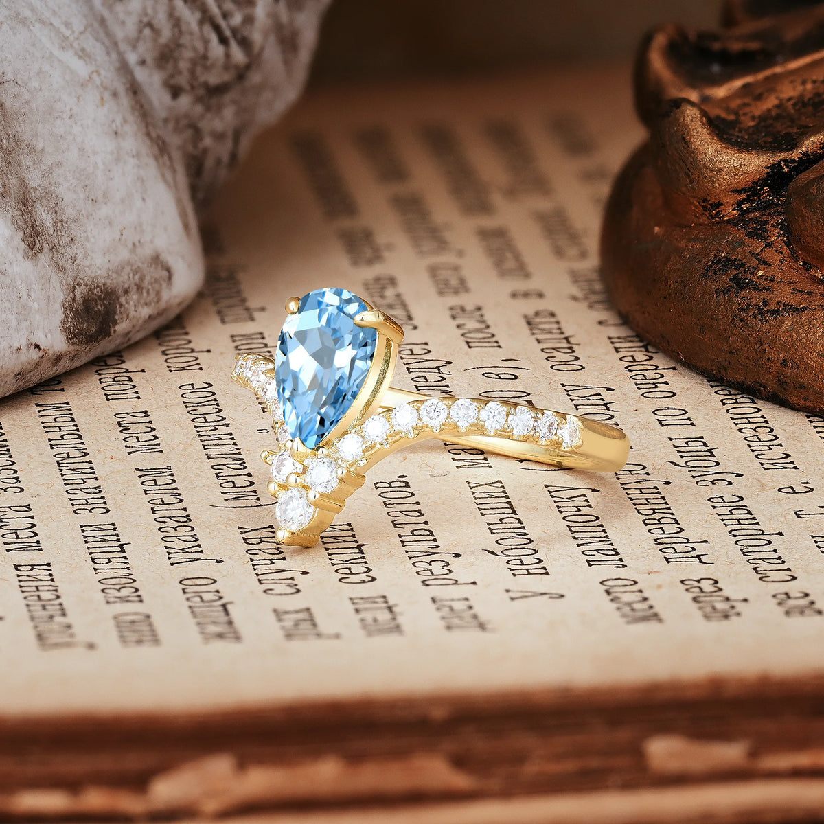 Luxurious Crown 3-Prong Pear Cut Aquamarine Engagement Ring
