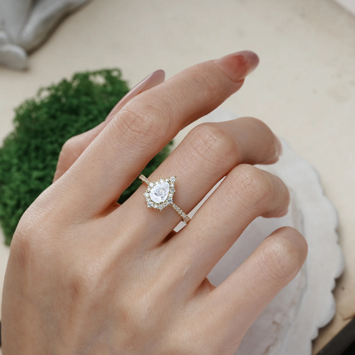 Pear-Cut Moissanite Classic Pavé-Set, Luxurious 3-Prong Engagement Ring