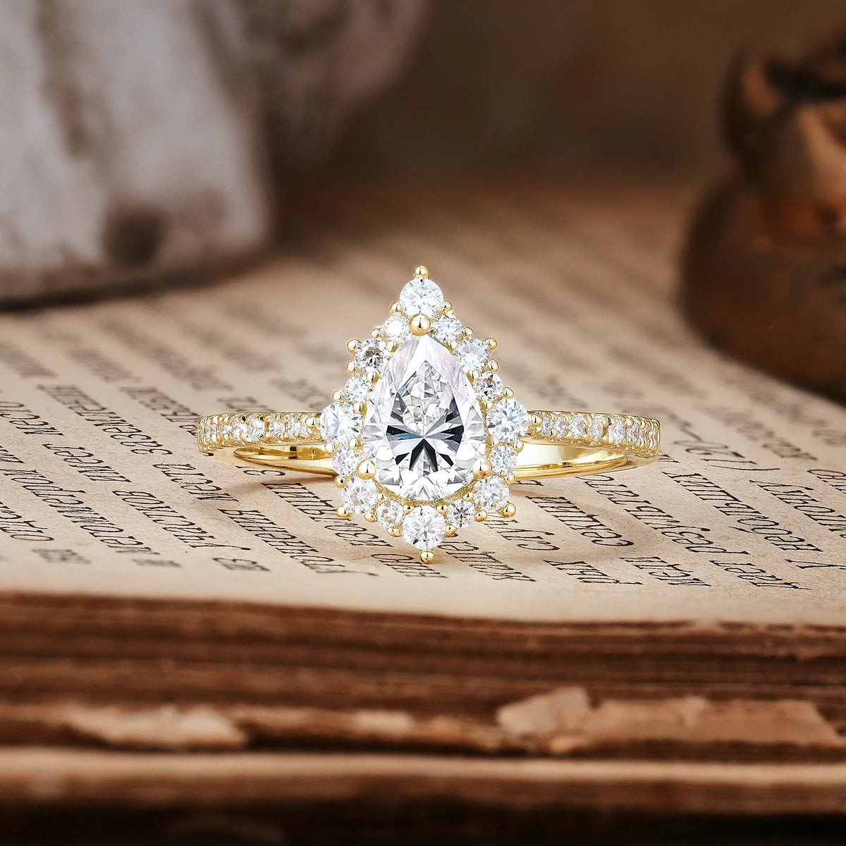 Classic Pavé-Set, Luxurious 3-Prong Pear-Cut Lab Diamond Engagement Ring