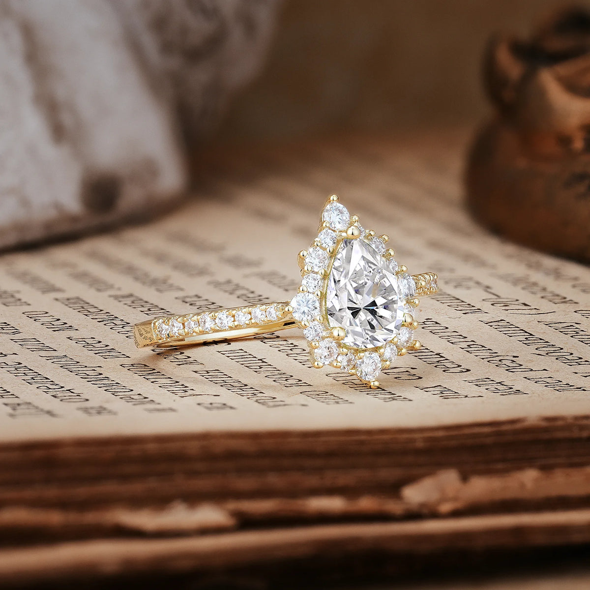 Classic Pavé-Set, Luxurious 3-Prong Pear-Cut Lab Diamond Engagement Ring