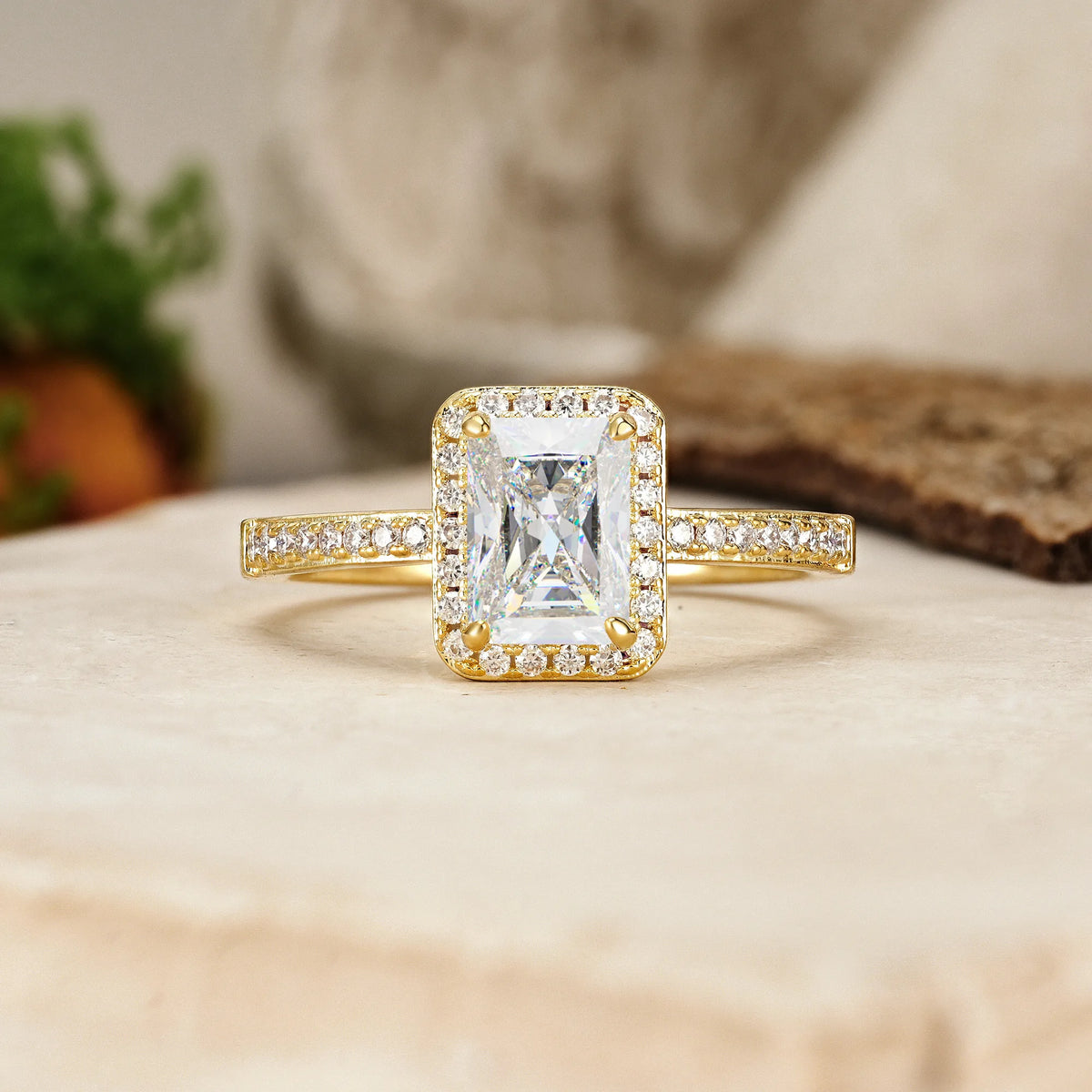 Emerald-Cut Moissanite Classic Pavé-Set, Luxurious 4-Prong Engagement Ring