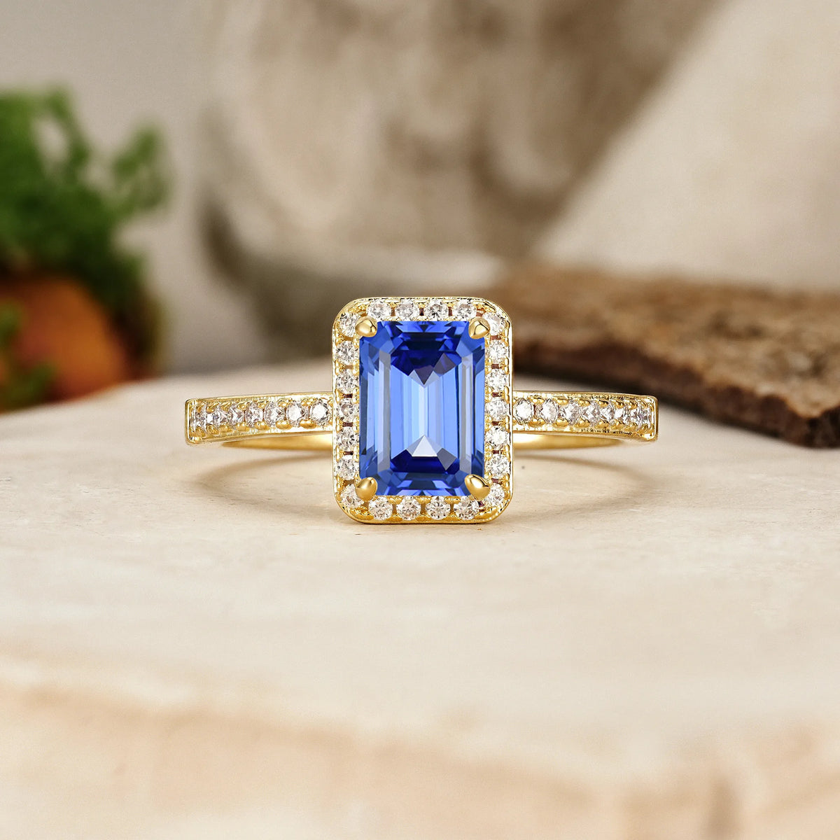 Emerald-Cut Sapphire Classic Pavé-Set, Luxurious 4-Prong Engagement Ring